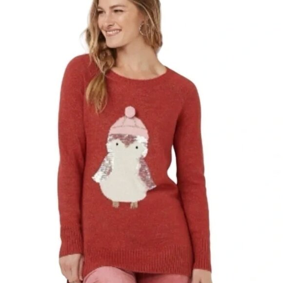 LC Lauren Conrad Sweaters - LC Lauren Conrad Sequin Penguin Shimmer Red Winter Tunic Sweater - XS